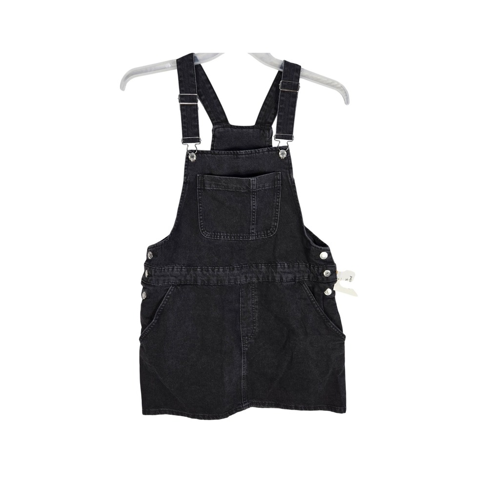 HM Divided Black Denim Overall Dress Mini Pinafore Recycled Cotton Size S NEW